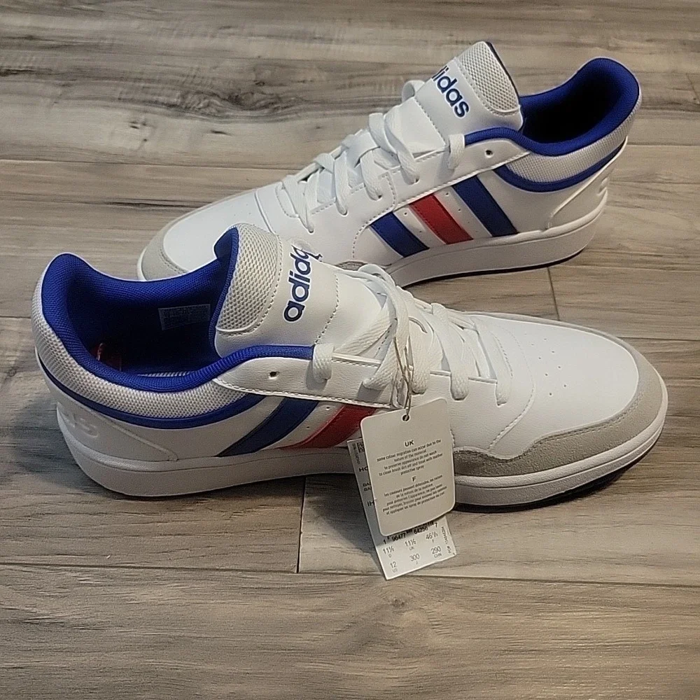 Adidas VL Court 3.0 Shoes Mens 12 White Blue Red Stripe Skatebording Sneaker NEW